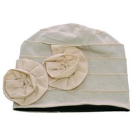 Dual Flower Pleated Cotton Beanie | Beige