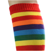 Large View Red Rainbow Leg Warmers