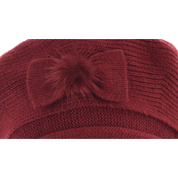 Wool Knit beret Bow on Side | Red - Burnt Red / Deep Red