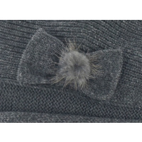 Wool Knit beret Bow on Side | Grey - Dark Grey