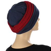 Cotton Beanie and Knit Turban Headband Set | XS/S | Option S3 | Deep Red Band N Navy Beanie