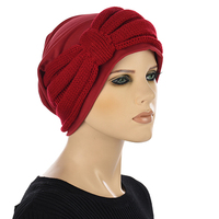 Cotton Beanie and Knit Turban Headband Set | XS/S | Option S8 | Deep Red Band N Red Beanie