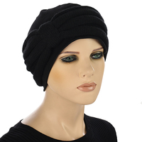 Cotton Beanie and Knit Turban Headband Set | XS/S | Option S9 | Black Band N Black Beanie