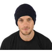 Double Striped Slouch Beanie | Black