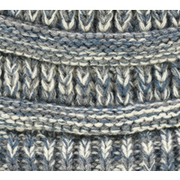 Three Toned Messy Bun Beanie | Denim Blue / Grey / Off White