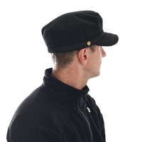 Wool Felt Greek Fisherman Cap | Black | Large Crown & Size Adjustable S-XL 60cm