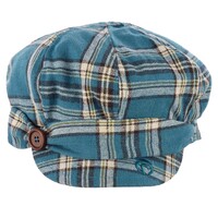 Check Newsboy Hat with Bow & Button | Blue - Teal Blue | S