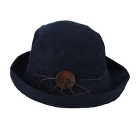Big Button Linen Bucket Hat | Blue - Navy Blue / Dark Blue