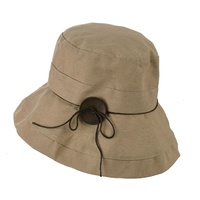 Big Button Linen Bucket Hat | Neutral Khaki | Adjustable S/M