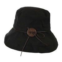 Big Button Linen Bucket Hat | Black | Adjustable S/M