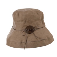 Big Button Linen Bucket Hat | Bronze - Light Brown / Dark khaki  | Adjustable M/L