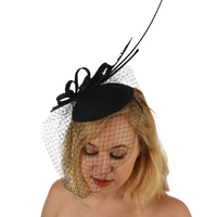 Fascinator - Amanda with Feather Quills and Netting Veil | Black