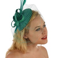 Fascinator - Amanda with Feather Quills and Netting Veil | Green - Honeydew Mint Green