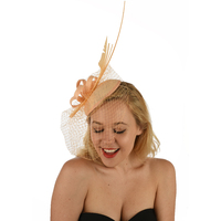 Fascinator - Amanda with Feather Quills and Netting Veil | Peach