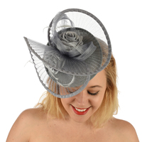 Hatinator - Brittany with Pleated Swirls and Roses | Grey - Medium Grey