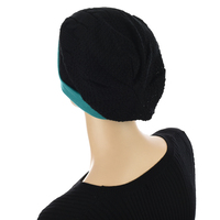Sheer knit Beanie with Seamless Lining Set | Option 1 | Black Beanie /Teal Blue Liner