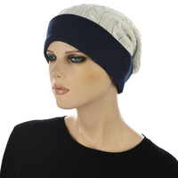 Sheer knit Beanie with Seamless Lining Set | Option 2 | Cream White Beanie /Navy Blue Liner