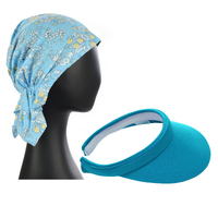 Chemo Head Wrap Scarf & Visor Set | Sky Blue Visor & Blue Floral Headwrap | XS/S