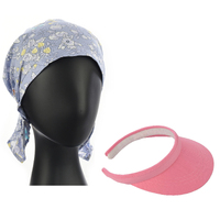Chemo Head Wrap Scarf & Visor Set | Pink Visor & Light Blue Floral Headwrap | XS/S
