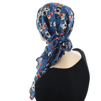Ruffled Floral Print Triangle Scarf | #1 | Blossom Denim Blue