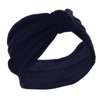 Striped Cotton Beanie with Turban Headband | Navy/White+Royal Blue