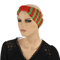 Red and Green Christmas Headband with Black Bamboo Turban Hat & Removable Headband
