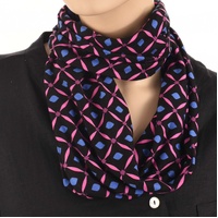 Floral Eternity Loop Scarf Turban | Option 1 | Fuchsia Diamond Geo Lattice Print on Black Base