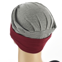Bamboo Turban with Mix n Match Headband Set | #3 Grey Hat & Burgundy Band