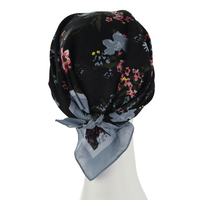 Cotton Bandana Floral Print Black Background with Light Blue Borders