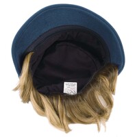 Corduroy Teal Blue Bakerboy Hat with Hair | Two-toned Light Brown & Blonde