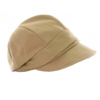 Felt Bakerboy Hat with Halo Headband Hair | Camel Beige Hat with Mahogany Burgundy Hair Extension