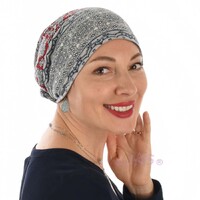 Reversible Tribal Inspired Pre-tied Head Wrap Turban |#2 Deep Red & Grey