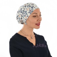 Jersey Leopard Inspired Pre-Knotted Scarf Turban |#3 White and Denim Blue Print