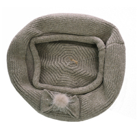 Wool Knit beret Bow on Side | Dark Vanilla / Beige Grey Gray
