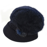 Wide Brim Angora Bakerboy Hat | Blue - Navy Blue / Dark Blue