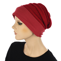 Cotton Beanie and Knit Turban Headband Set | XS/S | Option S8 | Deep Red Band N Red Beanie