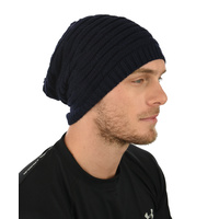 Double Striped Slouch Beanie | Black