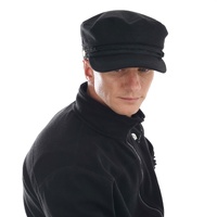 Wool Felt Greek Fisherman Cap | Black | Large Crown & Size Adjustable S-XL 60cm