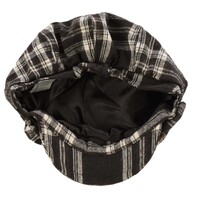 Check Newsboy Hat with Bow & Button | Brown - Chocolate Brown | L