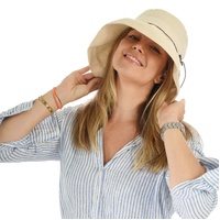 Big Button Linen Bucket Hat | Beige | Adjustable S/M