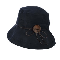 Big Button Linen Bucket Hat | Blue - Navy Blue / Dark Blue