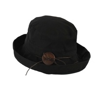 Big Button Linen Bucket Hat | Black | Adjustable S/M