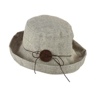 Big Button Linen Bucket Hat | Light Grey with fine stripes