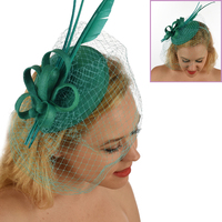 Large View Fascinator - Amanda with Feather Quills and Netting Veil