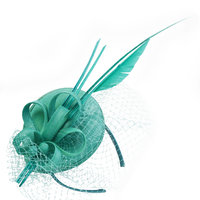 Fascinator - Amanda with Feather Quills and Netting Veil | Green - Honeydew Mint Green