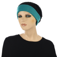 Sheer knit Beanie with Seamless Lining Set | Option 1 | Black Beanie /Teal Blue Liner