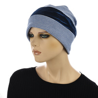 Cotton Beanie with Removable Velvet Headband | Option 4 | Royal Blue/White Beanie with Blue Velvet Headband