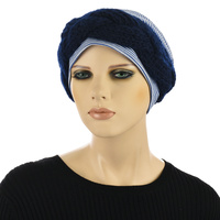 Option 1 | Royal Blue/White Striped Beanie with Navy Plaited Headband