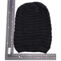 Double Striped Slouch Beanie | Black