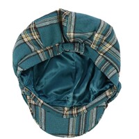 Check Newsboy Hat with Bow & Button | Blue - Teal Blue | M